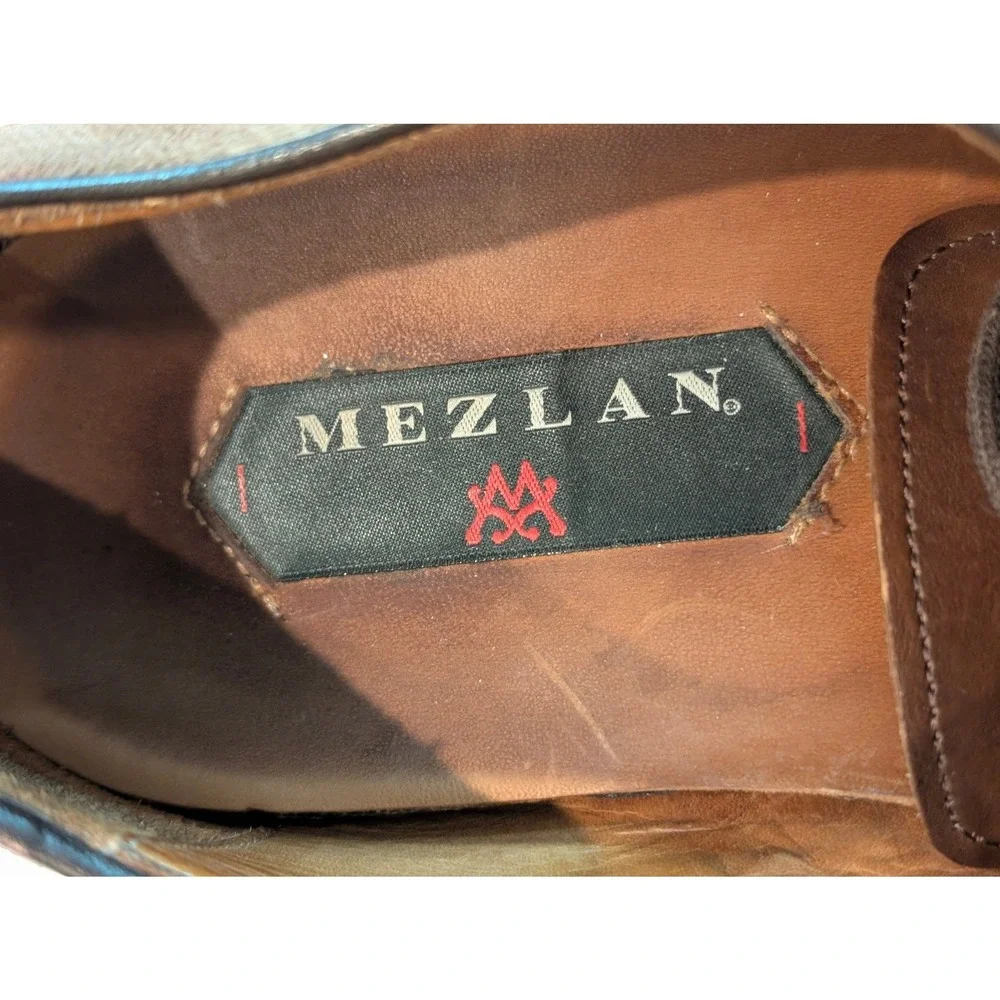 Mezlan Mens Brown Leather Glen Plaid Fabric Wingtip Oxford Dress Shoes 10 M‎